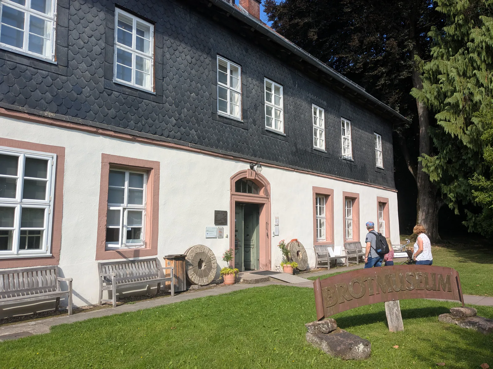 Historic main building of the Bread Museum Ebergotzen with slate facade