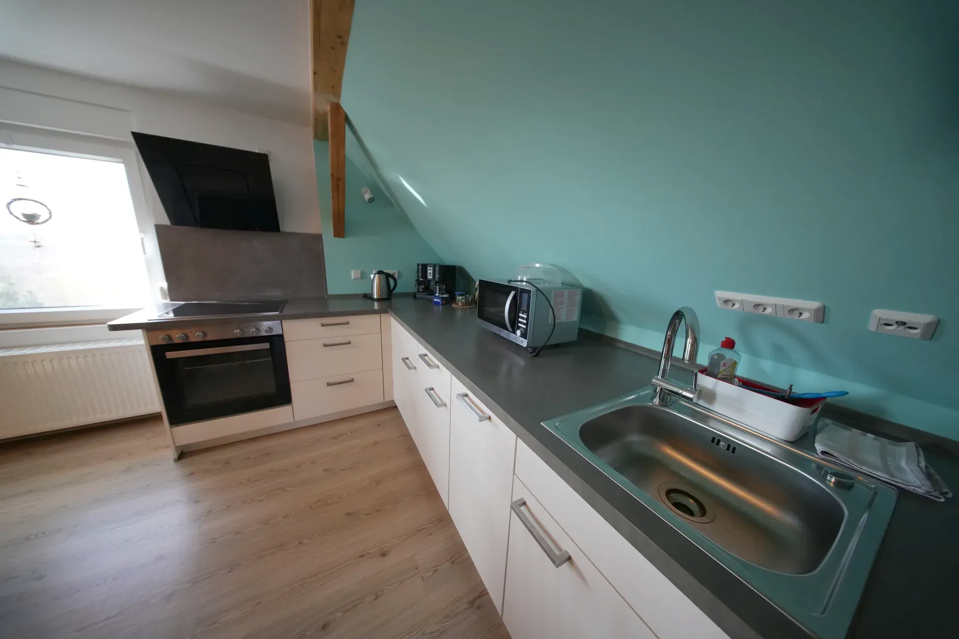 Schöne Aussicht – Kitchen with stove, oven, microwave and sink